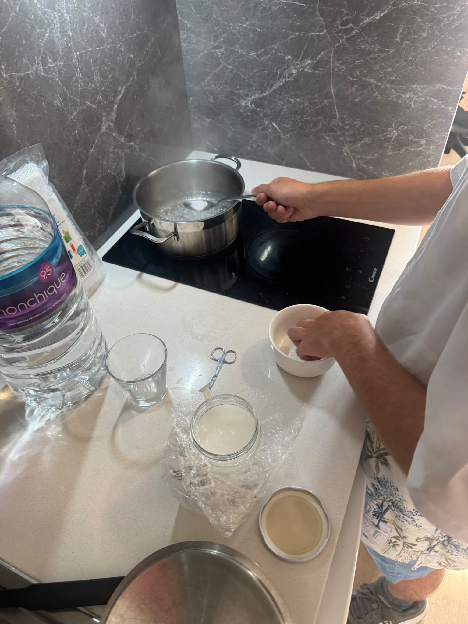 Melting and setting phase-change material on a kitchen stove